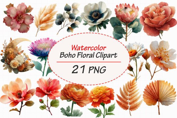 Download Watercolor Boho Floral Clipart Bundle - Floral clipart bundle Collection
