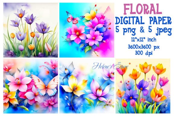 Download Spring Flowers Watercolor Digital Paper - Spring flowers watercolor Collection