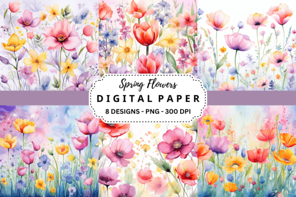 Download Spring Flowers Watercolor Digital Paper - Spring flowers watercolor Collection