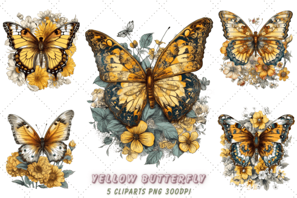 Download Yellow Butterfly Floral Clipart Bundle - Floral clipart bundle Collection