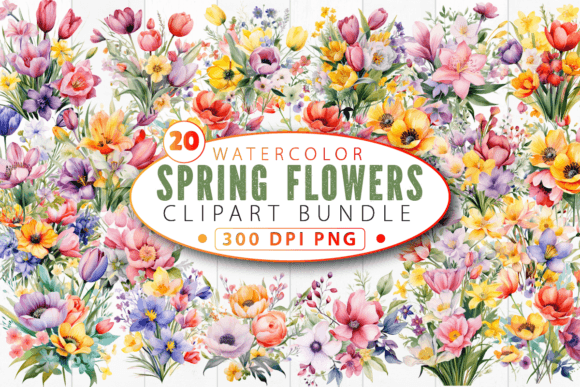 Download Spring Flowers Watercolor Clipart Bundle - Spring flowers watercolor Collection